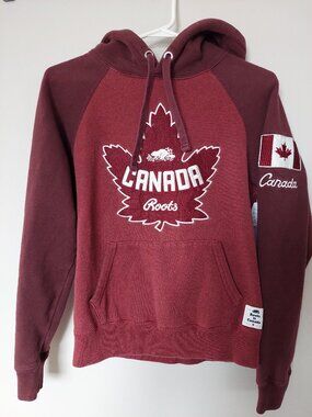 Roots Canada maple leaf appliqué hoodie Women's XS Maroon